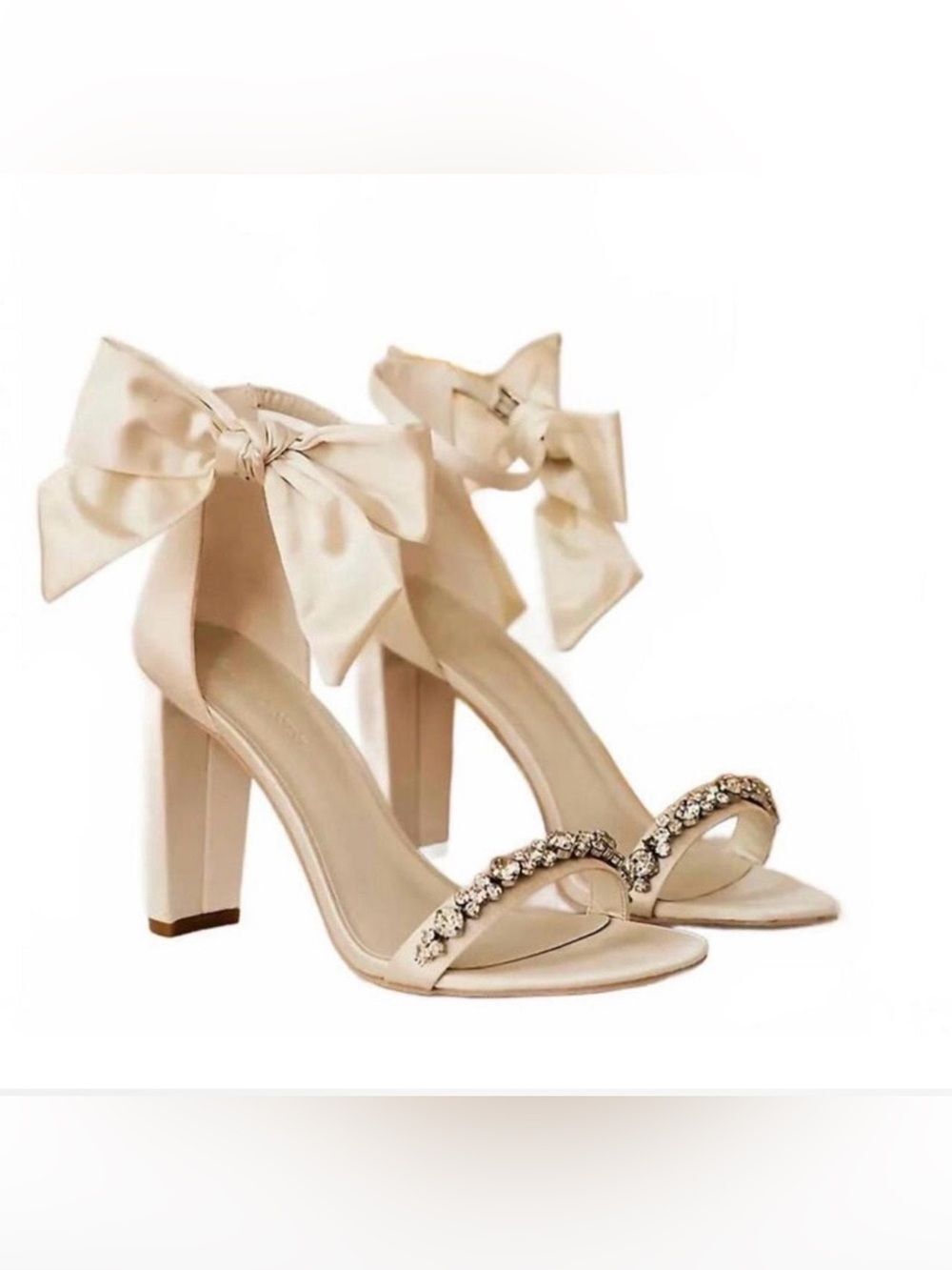 OLEG CASSINI Cream Removable Ankle Bow Crystal Sandals(Size 6.5M)